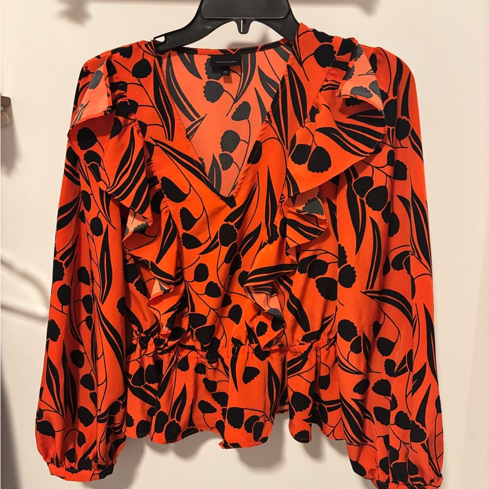Orange and Black Floral Women's Top